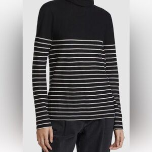 Kule Women's Black Black Striped Tissue Turtleneck Top Large Preppy Academia